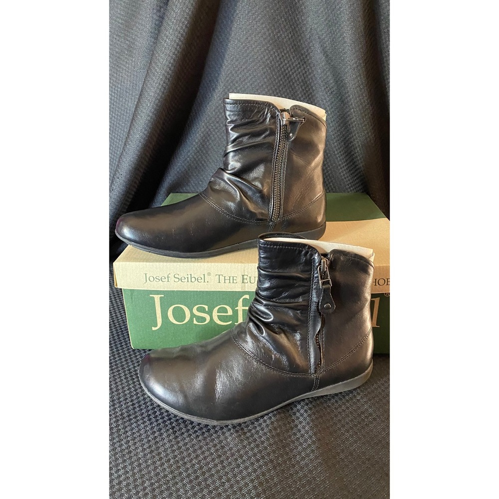 Josef Seibel Black Leather Ruched Ankle Boots Womens Size 36 Comfort Shoes